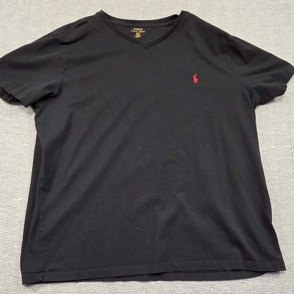 Polo Ralph Lauren Mens XL Black V-Neck Short Sleeve T-Shirt Red Pony Logo